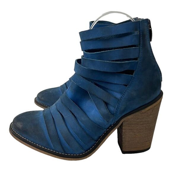 Free People Size 37 US 6 Blue Hybrid Strappy Heel Ankle Boots Booties Zip - Picture 3 of 8